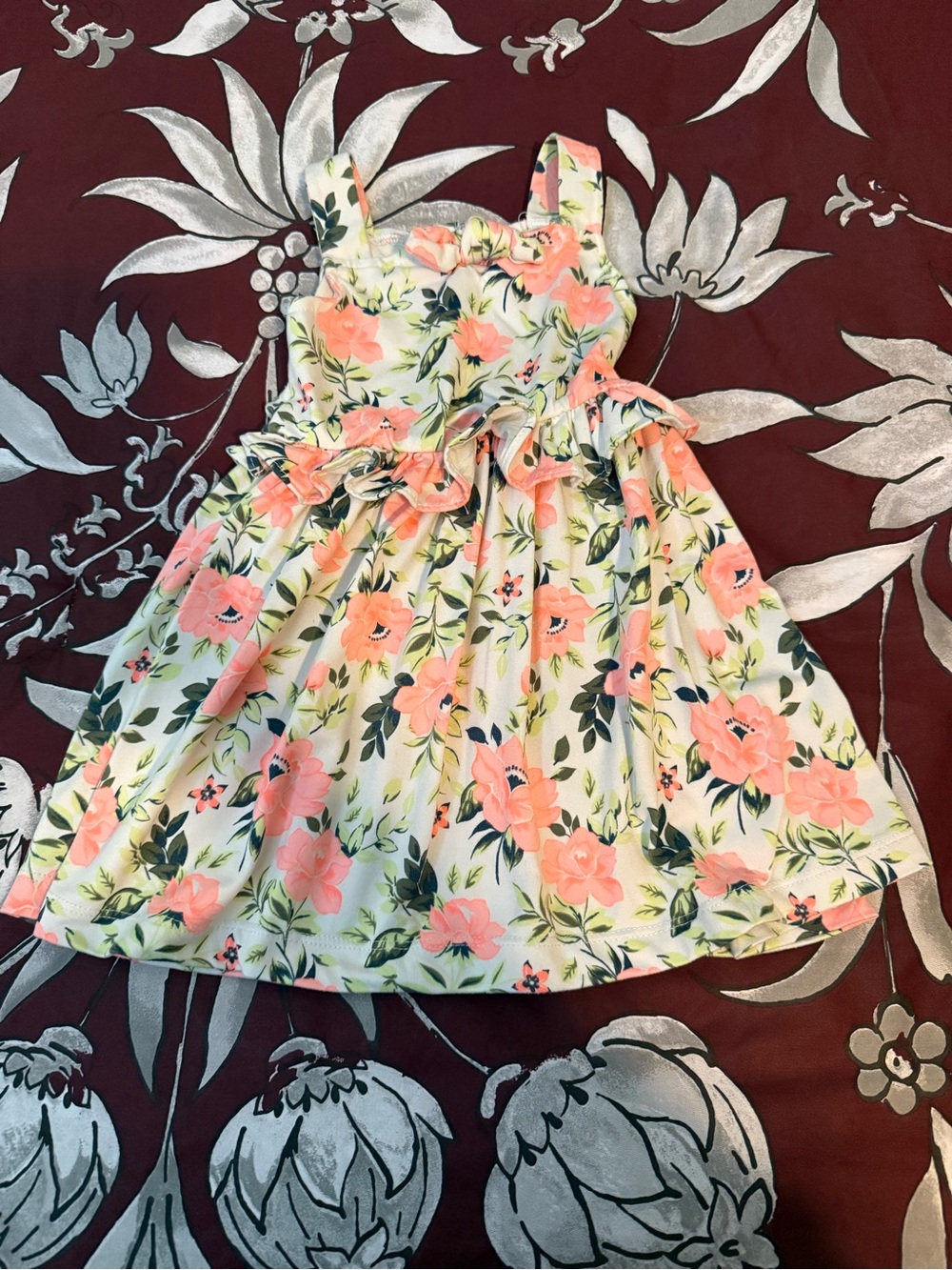 Little Lass Peach and Green Floral Sundress